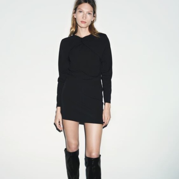 ZARA Knotted Overlay Back Slit Black Dress Size M NWT - Picture 5 of 14